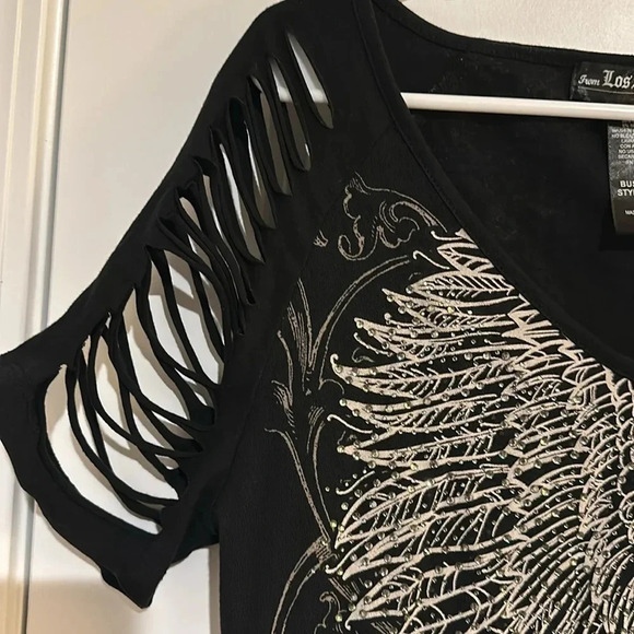 Women's t shirt with shredded arms and wings on front and back - Picture 3 of 5